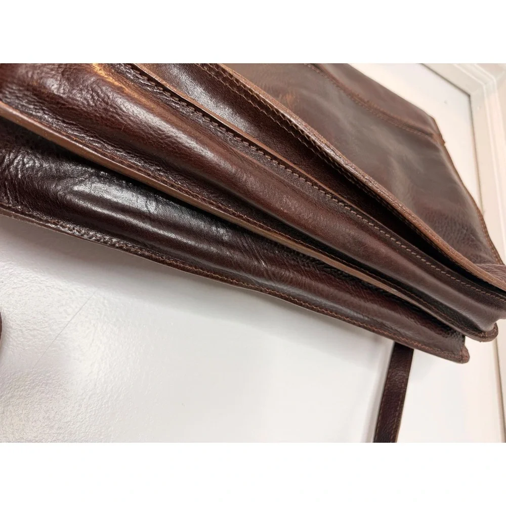 Vintage Dark Brown Pebble Leather Briefcase Messenger Bag w/Shoulder Strap ITALY